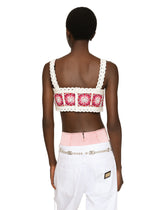 Brick-stitched crochet bustier top with Majolica print -  | Dolce & Gabbana