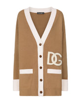 Long wool cardigan with embroidered DG patch -  | Dolce & Gabbana