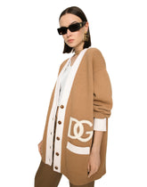 Long wool cardigan with embroidered DG patch -  | Dolce & Gabbana