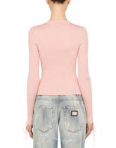 Viscose ribbed sweater with lacing and eyelets -  | Dolce &amp; Gabbana