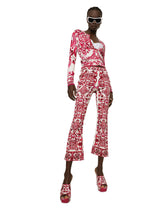 Crew-neck silk sweater with Majolica print -  | Dolce & Gabbana