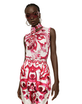 Sleeveless silk top with Majolica print -  | Dolce & Gabbana