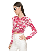 Cropped Majolica-print silk sweater -  | Dolce & Gabbana