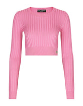 Cropped sweater in ribbed silk -  | Dolce &amp; Gabbana
