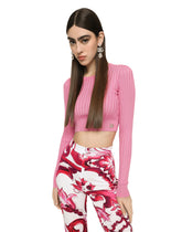 Cropped sweater in ribbed silk -  | Dolce &amp; Gabbana