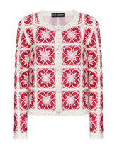 Brick-stitched crochet cardigan with Majolica print -  | Dolce & Gabbana
