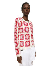 Brick-stitched crochet cardigan with Majolica print -  | Dolce & Gabbana