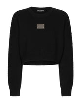 Crewneck sweater in wool and cashmere with a logo plaque -  | Dolce &amp; Gabbana
