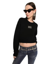 Crewneck sweater in wool and cashmere with a logo plaque -  | Dolce &amp; Gabbana