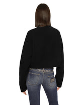 Crewneck sweater in wool and cashmere with a logo plaque -  | Dolce &amp; Gabbana