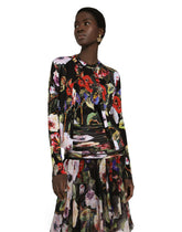Silk cardigan with rose garden print -  | Dolce & Gabbana