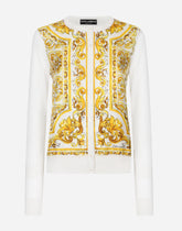 Silk cardigan with majolica-print silk twill panel on the front -  | Dolce &amp; Gabbana