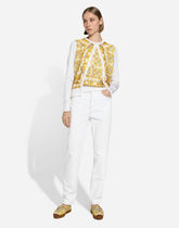 Silk cardigan with majolica-print silk twill panel on the front -  | Dolce &amp; Gabbana