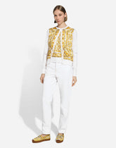 Silk cardigan with majolica-print silk twill panel on the front -  | Dolce &amp; Gabbana