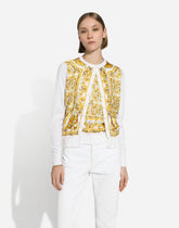 Silk cardigan with majolica-print silk twill panel on the front -  | Dolce &amp; Gabbana