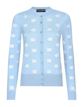 Wool and silk jacquard cardigan with tonal DG logo -  | Dolce &amp; Gabbana