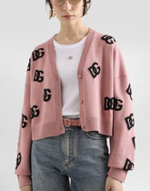 Cropped wool cardigan with DG logo inlay -  | Dolce &amp; Gabbana