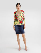Silk knit cardigan with bouquet print -  | Dolce &amp; Gabbana