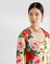 Silk knit cardigan with bouquet print -  | Dolce &amp; Gabbana