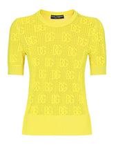 Lace-stitch viscose sweater with jacquard DG logo -  | Dolce &amp; Gabbana