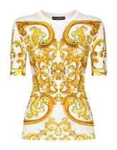 Short-sleeved majolica-print stretch viscose sweater -  | Dolce &amp; Gabbana