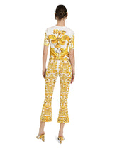 Short-sleeved majolica-print stretch viscose sweater -  | Dolce &amp; Gabbana
