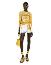 Silk sweater with majolica-print silk twill panel on the front -  | Dolce &amp; Gabbana