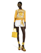 Silk sweater with majolica-print silk twill panel on the front -  | Dolce &amp; Gabbana