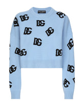 Wool round-neck sweater with DG logo inlay -  | Dolce &amp; Gabbana