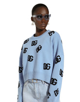 Wool round-neck sweater with DG logo inlay -  | Dolce &amp; Gabbana