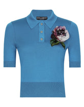 Silk polo-shirt with flower appliqué -  | Dolce & Gabbana