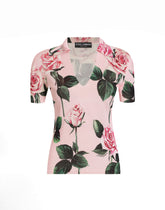 Shirt with silk collar and Rose print -  | Dolce &amp; Gabbana