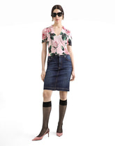 Shirt with silk collar and Rose print -  | Dolce &amp; Gabbana