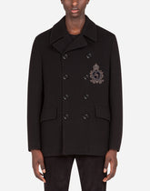 Jersey wool pea coat with patch embellishment -  | Dolce &amp; Gabbana