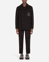 Jersey wool pea coat with patch embellishment -  | Dolce &amp; Gabbana