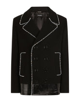Double-breasted wool peacoat with pearl chain detailing -  | Dolce &amp; Gabbana