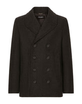 Double-breasted wool pea coat with branded tag -  | Dolce &amp; Gabbana