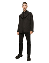 Double-breasted wool pea coat with branded tag -  | Dolce &amp; Gabbana