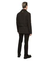 Double-breasted wool pea coat with branded tag -  | Dolce &amp; Gabbana