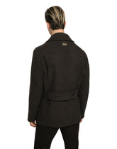 Double-breasted wool pea coat with branded tag -  | Dolce &amp; Gabbana