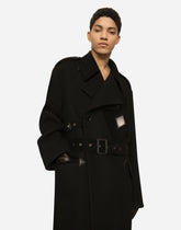 Double-breasted baize trench coat with logo label -  | Dolce &amp; Gabbana