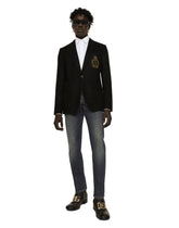 Single-breasted wool and cashmere jacket with DG patch -  | Dolce &amp; Gabbana