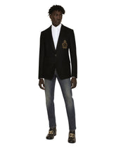 Single-breasted wool and cashmere jacket with DG patch -  | Dolce &amp; Gabbana