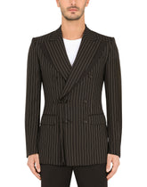 Double-breasted wool Sicilia-fit jacket with pinstripe design -  | Dolce & Gabbana