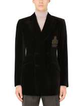 Double-breasted Beat-fit velvet jacket with patch embellishment -  | Dolce &amp; Gabbana