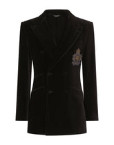 Double-breasted Beat-fit velvet jacket with patch embellishment -  | Dolce &amp; Gabbana