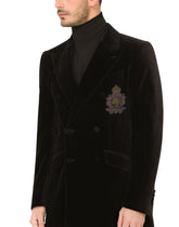 Double-breasted Beat-fit velvet jacket with patch embellishment -  | Dolce &amp; Gabbana
