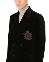 Double-breasted Beat-fit velvet jacket with patch embellishment -  | Dolce &amp; Gabbana