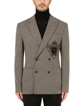 Double-breasted pinstripe jersey jacket with patch -  | Dolce &amp; Gabbana