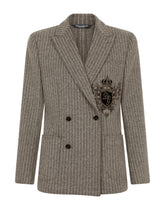 Double-breasted pinstripe jersey jacket with patch -  | Dolce &amp; Gabbana